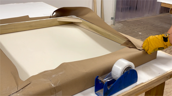 Our large canvas board provides durability and size with a flat, rigid backing and custom priming. Built to your chosen dimensions and enclosed in a wood box to prevent warping. Ideal for presentation-ready or on-the-go works.