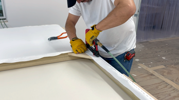 Our pre-gessoed canvas arrives triple-primed and tensioned on custom-sized frames. It ships in wooden crates for surface protection. Save prep time, begin painting immediately.