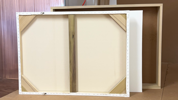 Even small canvas orders receive big attention to detail—custom size, heavy-duty support, and tight tension. Each is primed and packed in compact reusable wood box. Small scale perfect craftsmanship and protection.